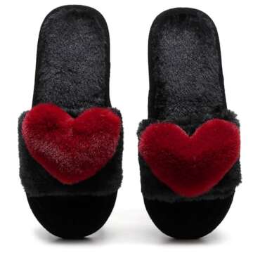 CRAZY LADY Women's Fuzzy LOVE House Slippers Soft Plush Furry Fur Open Toe Cozy Winter Warm Comfy Slip On S&als Indoor Outdoor Slippers for Women & Girls with Memory Foam (01/Wine Red, 7.5 8.5)