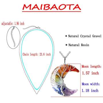 MAIBAOTA 7 Chakra Healing Crystal Necklace Tree Life Crescent Moon Phase Stone Pendant Necklaces Natural Reiki Spiritual Quartz Gemstone Hippie Witch Jewelry Gifts for Women