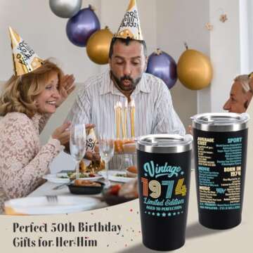 Henghere 50th Birthday Gifts for Men Women, 50 Years Old Gifts Idea for Him Her, Fifty Birthday Present, Happy 50th Birthday Tumbler Gifts Back in 1974 Tumbler Cup