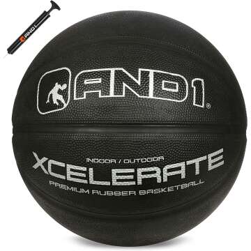 AND1 Xcelerate Rubber Basketball: Official Regulation Size 7 (29.5 inches) Rubber Basketball - Deep Channel Construction Streetball, Made for Indoor Outdoor Basketball Games