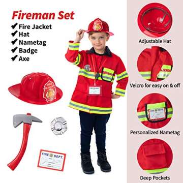 Born Toys Premium 16pcs Costume Dress up Set for Kids Ages 3-7 Fireman,Police Costume, and Doctor All Sets are Washable and Have Accessories