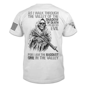 Baddest in The Valley T-Shirt Tribute Tee | American Pride Support Shirt | 100% Cotton Military Apparel | White, Small