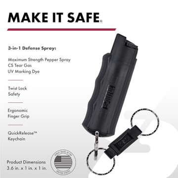 SABRE Self Defense Spray, 3-in-1 Formula Contains Max Strength Pepper Spray, CS Military Tear Gas & UV Marking Dye, Quick Release Easy Carry Key Ring, Finger Grip for Accurate Aim, 0.54 fl oz, 2 Pack