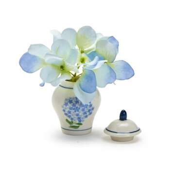 Hydrangea Ginger Jar & Bamboo Cocktail Picks Set - Elegant Ceramic Decor Piece with 20 Eco-Friendly Picks for Entertaining, Blue