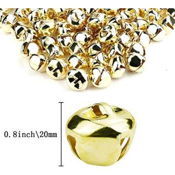 Augshy 50 Pieces Jingle Bells 4/5Inch Craft Bell Bulk for Christmas Home and Pet Decorations (Gold)