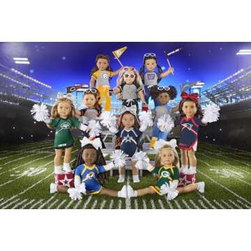 American Girl New England Patriots Cheer Uniform 18 inch Doll Clothes with Pom Poms, Navy and Red, 5 pcs, Ages 6+