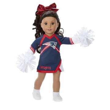 American Girl New England Patriots Cheer Uniform 18 inch Doll Clothes with Pom Poms, Navy and Red, 5 pcs, Ages 6+