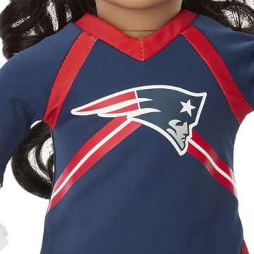 American Girl New England Patriots Cheer Uniform 18 inch Doll Clothes with Pom Poms, Navy and Red, 5 pcs, Ages 6+