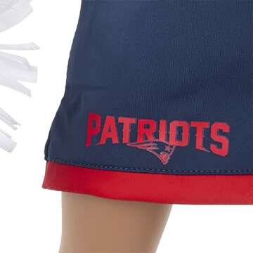 American Girl New England Patriots Cheer Uniform 18 inch Doll Clothes with Pom Poms, Navy and Red, 5 pcs, Ages 6+