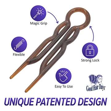 Good Hair Days Hair Pins - Plastic, U-shaped Magic Grip Hairpins, Strong Durable Pins For Fine, Thick & Long Hair, Hair Styling Accessories, Set of 10 (Tortoise Shell)