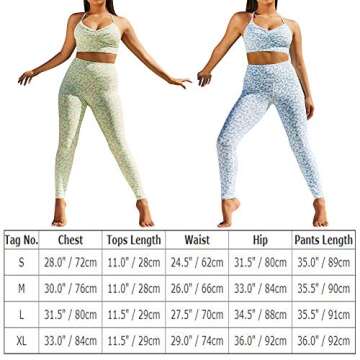 Women 2 PCS Workout Set Seamless Super Soft Deep V Neck Sports Bra+High Waist Leggings Set Yoga Outfits Fitness Clothing Gym Clothes Activewear Runing Sweatsuit Jogging Sweatpants Green Floral M