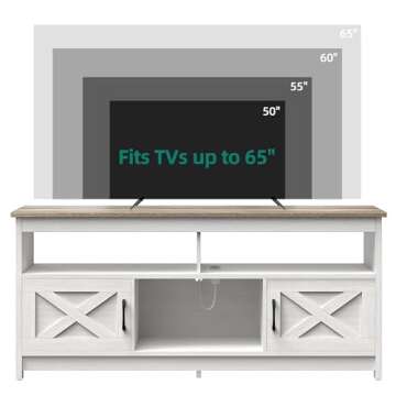 YITAHOME TV Stand for 65 60 Inch TV with Power Outlet, Farmhouse Entertainment Center with Storage Cabinets and Open Shelf, Rustic Media Console TV Cabinet for Living Room, Grey White/Grey Wash