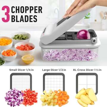 Mueller Pro-Series V Blade Vegetable Chopper, Onion Chopper, Egg Slicer, Spiralizer, Dicer, Food Chopper Veggie Fruit Cutter, French Fry Cutter, Kitchen Gadgets 2024 w Food Container White Sand/Grey