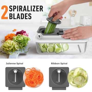 Mueller Pro-Series V Blade Vegetable Chopper, Onion Chopper, Egg Slicer, Spiralizer, Dicer, Food Chopper Veggie Fruit Cutter, French Fry Cutter, Kitchen Gadgets 2024 w Food Container White Sand/Grey