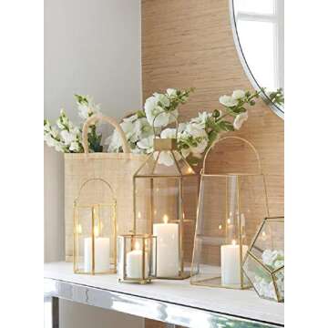 Serene Spaces Living Small Square Gold Lantern – 10" Tall Decorative Gold Lantern for Candles, Ideal for Weddings and Home Decor – Sold Individually