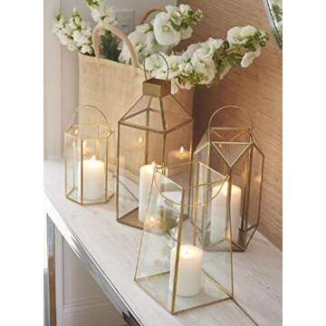 Serene Spaces Living Small Square Gold Lantern – 10" Tall Decorative Gold Lantern for Candles, Ideal for Weddings and Home Decor – Sold Individually