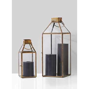 Serene Spaces Living Small Square Gold Lantern – 10" Tall Decorative Gold Lantern for Candles, Ideal for Weddings and Home Decor – Sold Individually