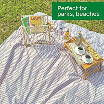 ESLA Picnic Blanket Waterproof Foldable in Large 80x60in and Extra Large 80x80in Cute Gingham Portable Compact Beach Blanket Oversized XL Outdoor Mat 234