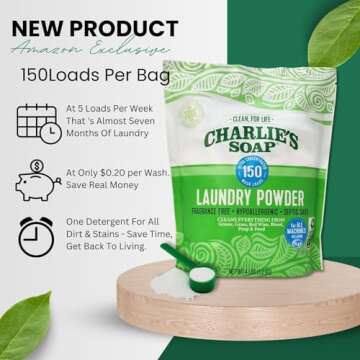 Charlie’s Soap Laundry Powder New (150 Loads, 1 Pack) Fragrance Free Hypoallergenic Plant Based Deep Cleaning Laundry Powder – Biodegradable Eco Friendly Sustainable Laundry Detergent