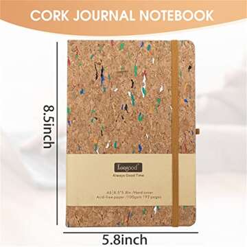 Keegood Lined Journal Notebook,Ruled Journals,192 Pages A5 8.5 x 5.8inches,100gsm Thick Paper,Hardcover Writing Notebooks with Pocket,Pen Loop Holder,Cork Journal for Student Gifts,Birthday Gifts