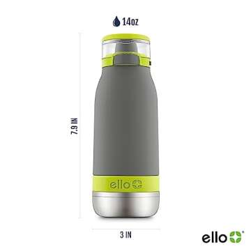 Ello Emma 14oz Vacuum Insulated Stainless Steel Kids Water Bottle with Straw and Built-in Carrying Handle and Leak-Proof Locking Lid for School Backpack, Lunchbox and Outdoor Sports, Gray