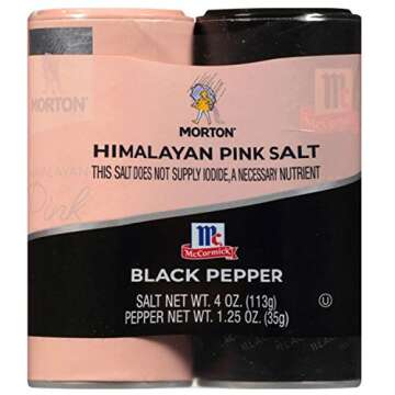 Morton Shaker Set - Himalayan Pink Salt (4 oz) & McCormick Ground Pepper (1.25 oz), for Cooking & Finishing, 2-Piece Set