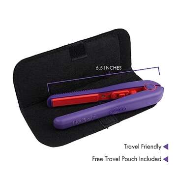 Hot Beauty Professional Ceramic Mini Flat Iron 1/2", Anti-Frizz, Fast Heating, Versatile Styling for Curly & Straight Hair, Ideal for Traveling with Travel Pouch (Violet)