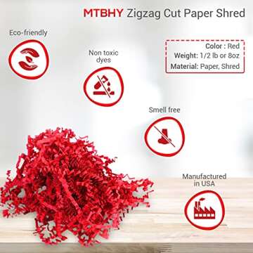 MTBHY Paper Shred Filler - 1/2LB Red Crinkle paper filler, Crinkle Cut for Gift Wrapping, Basket Filling, Birthdays, Weddings, Anniversaries, Valentines Day, and other occasions