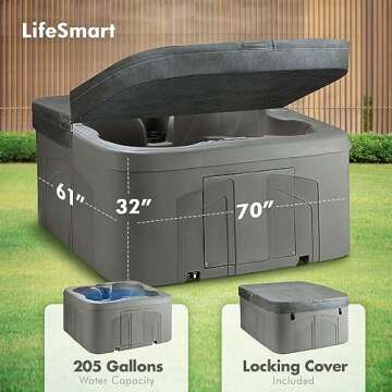 LifeSmart 4-Person Hot Tub, Outdoor Spa w/ Cover and LED Lights, Square, Taupe