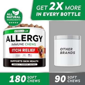 StrellaLab Dog Allergy Relief & Anti Itch Support Chews w/Omega 3: Real Ingredients, Real Taste! Skin & Coat Immune Supplement w/Fish Oil, Pumpkin & Enzymes — Developed by Experts - Made in USA -120Ct