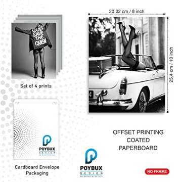 PoyBux Design Fashion Wall Art Poster Prints Set of 4 UNFRAMED ( 8''x10'' ) Black and White Fashion Wall Art, Wall Art Vintage Fashion Poster, Retro Pop Art Trendy Posters for Teen Girls Woman