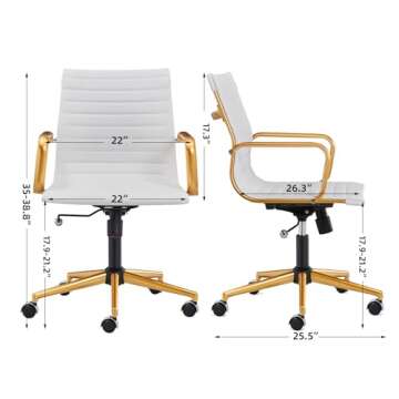 LUXMOD Ergonomic Computer Chair – Ultimate Comfort for Long Hours – Adjustable Swivel White and Gold Desk Chair – Ideal for Home Office – Stylish Gold Office Chair