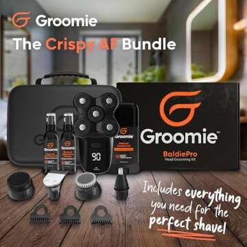 Groomie Crispy AF, Shaving & Grooming Kit for Bald Men - Set Includes BaldiePro Electric Razor, Pre-Shave Oil, Aftershave, Deodorant & Travel Carrying Case - All-in-One Head Shaver Kits for Men