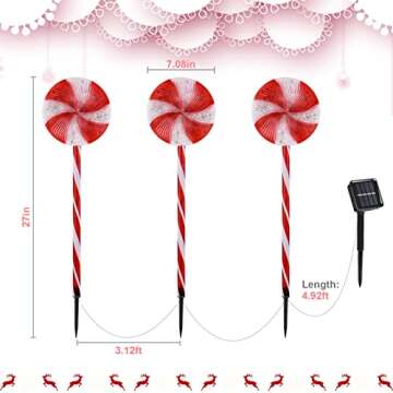 BRIGHTDECK Lollipop Solar Christmas Pathway Lights Outdoor, 3 Pack LED Christmas Decor with 8 Lighting Modes, Light Up Solar Stake Lights for Holiday, Xmas, Walkway, Sidewalk, Garden,Yard(Red)