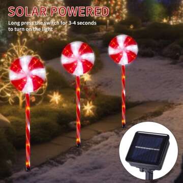 BRIGHTDECK Lollipop Solar Christmas Pathway Lights Outdoor, 3 Pack LED Christmas Decor with 8 Lighting Modes, Light Up Solar Stake Lights for Holiday, Xmas, Walkway, Sidewalk, Garden,Yard(Red)