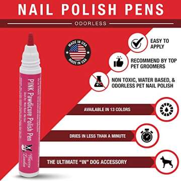 Warren London Pawdicure Dog Nail Polish Pens | Made in USA | Quick Dry, Low Odor, Non-Toxic Dog Accessories | Ideal for Dog Birthday, Dog Costume | 13 Colors | Pink Purp Red