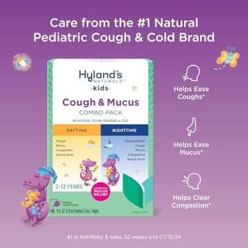 Hyland's Kids Cough Syrup & Mucus Relief Daytime & Nighttime Combo Pack, Kids Cough Medicine for Ages 2-12, Grape Flavor, Natural Sleep Aid, Cough, Runny Nose, Mucus & Congestion, 8 Ounces