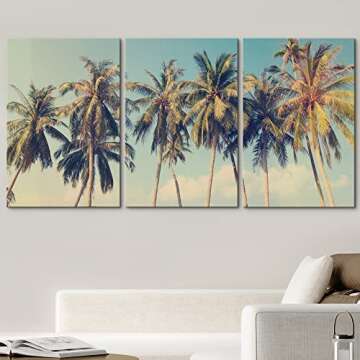 wall26 Canvas Print Wall Art Set Row of California Palm Trees & Blue Sky Nature Wilderness Photography Realism Chic Scenic Relax/Calm Multicolor for Living Room, Bedroom, Office - 24"x36"x3 Panels