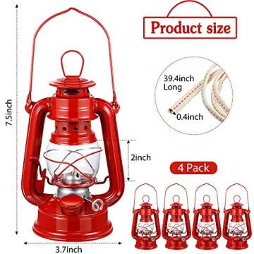 Honoson Oil Lamp Hurricane Lamp Kerosene Lantern for Indoor Outdoors Decorative Hanging Oil Lantern with Wick for Hiking Emergency Camping Party Decoration(4 Pieces,Red)