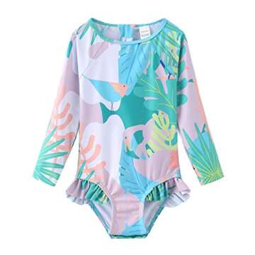 Baby Girls Long Sleeve Bathing Suits One Piece Swimsuits for Kids Sun Protection Rash Guard Swim Shirts 18 Months Parrot