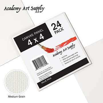 Academy Art Supply Canvases Panels 4 X 4 inch - 100% Cotton Artist Blank Canvas Board for Painting, Pre-gessoed, Primed, Acid-Free Blank Canvas, Perfect for Acrylic and Oil Painting, Pack of 24