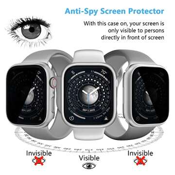 COMMUTER [3 Pack] Privacy Screen Protector for Apple Watch 9/8/7 45mm, Hard PC Ultra-Thin Case with Built-in Anti-Peeping Tempered Film for Apple Watch Series 9/8/7 45mm, Black/Clear/Starlight