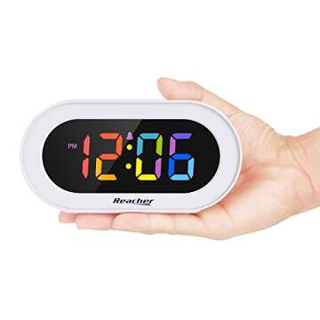 REACHER Small Colorful LED Digital Alarm Clock with Snooze, Simple to Operate