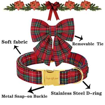 Unique style paws Christmas Dog Collar with Bow Tie Scottish Plaid Puppy Collar for Small Medium Large Dogs as Holiday Autumn Winter Gifts-XS