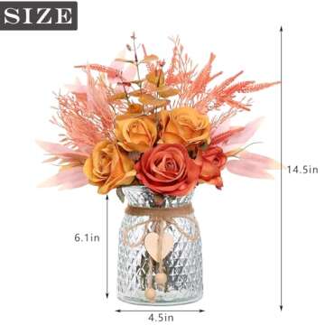 VIERENA Faux Flowers with Vase,Artificial Silk Roses in Vase, Fake Plant Eucalyptus Flower Arrangement for Fall Decorations Indoor Home Office Farmhouse Table Centerpiece Coffee Table Decor (Orange)