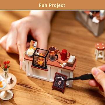 Rolife Coffee Shop Miniature Dollhouse Kit with LED Lights - DIY Crafts for Adults, Birthday Gifts and Hobbies