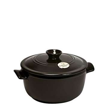 Emile Henry France Flame Round Stewpot Dutch Oven, 4.2 quart, Charcoal