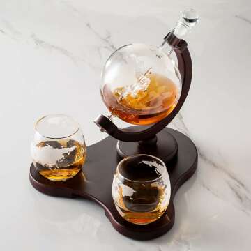 Elegant Whiskey Globe Decanter Set with 2 Glasses - Ideal Gift for Spirits Lovers