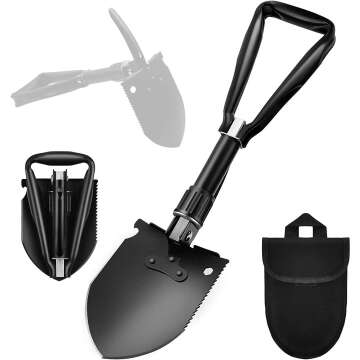 Yeacool Camping Shovel, Folding Shovel w/Pick, Entrenching Tool Military, Survival Foldable Spade, Heavy Duty Carbon Steel, with Carry Case, for Digging, Metal Detecting, Backpacking and Car Emergency