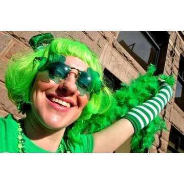 Melpomenia St. Patrick’s Day Green Sunglasses Irish Shamrock Four Leaf Clover Green Lens Shades Costume Party Glasses(Four Leaf Green)